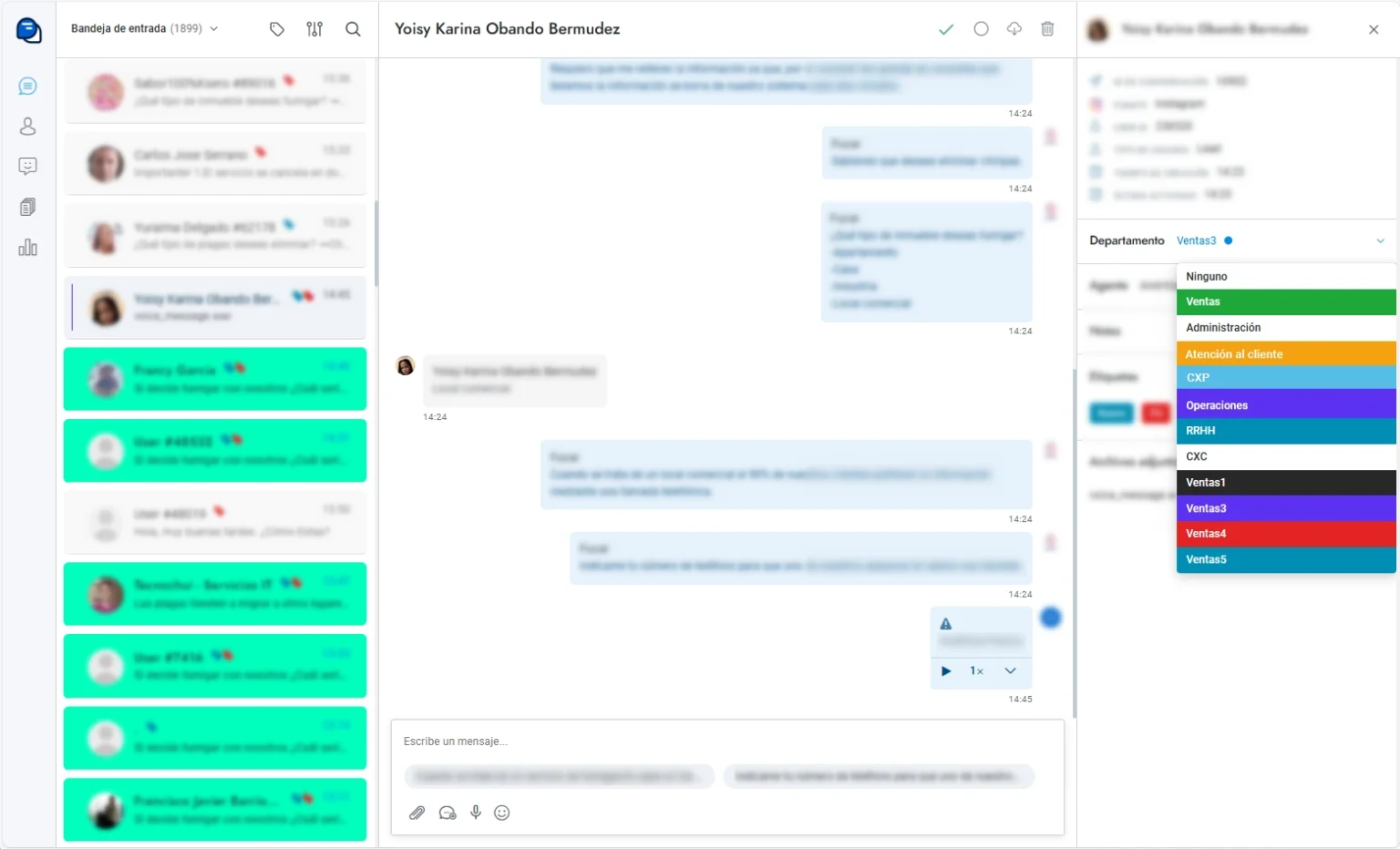 <small style="font-size: 14px; color: rgba(0, 0, 0, 0.5);">Desde la misma conversación</small><br> <span style="font-size: 24px; font-weight: bold; color: #0A021C;">Enrutar y transferir conversaciones</span>